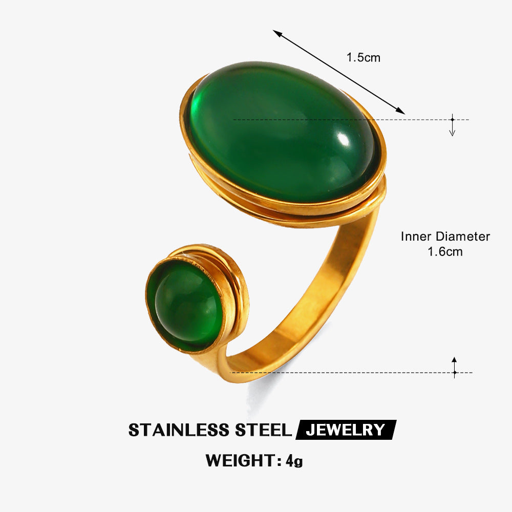 18K Gold Plated Emerald Drop Adjustable Ring
