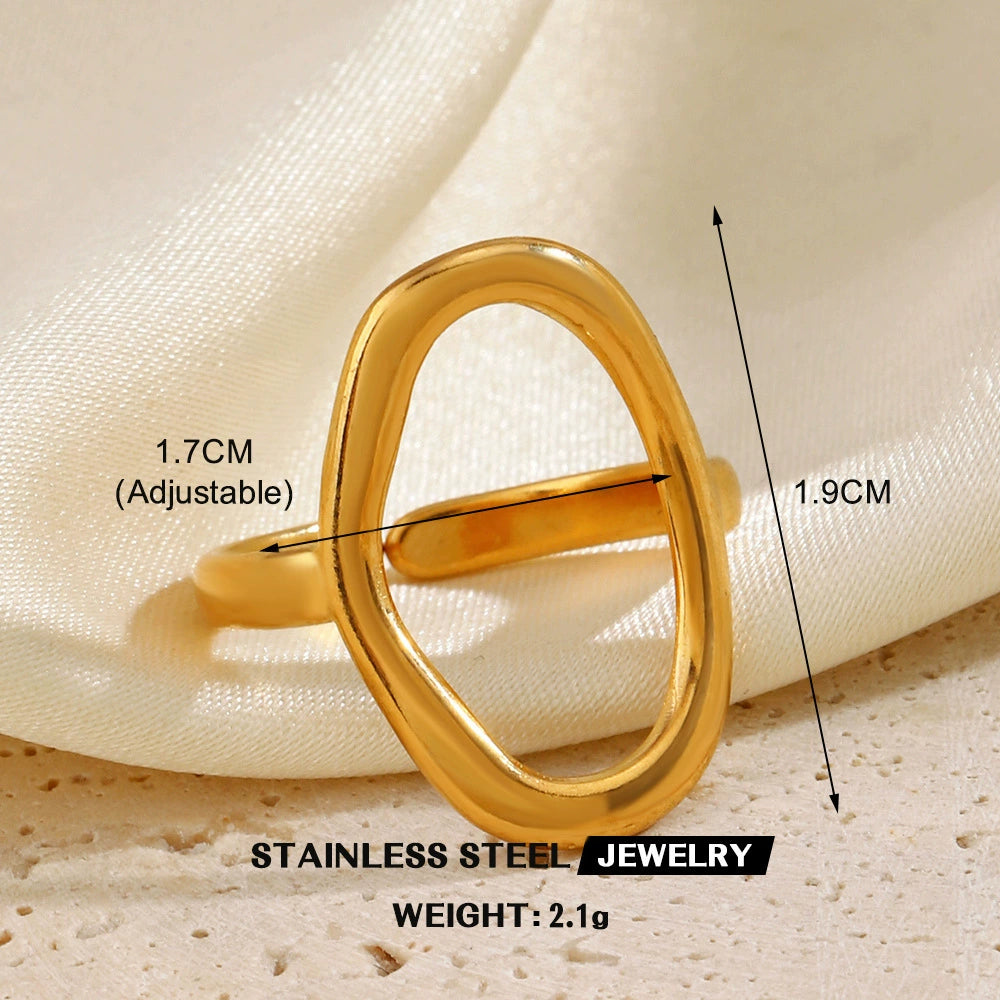 Gold Plated Abstract Oval Adjustable Ring