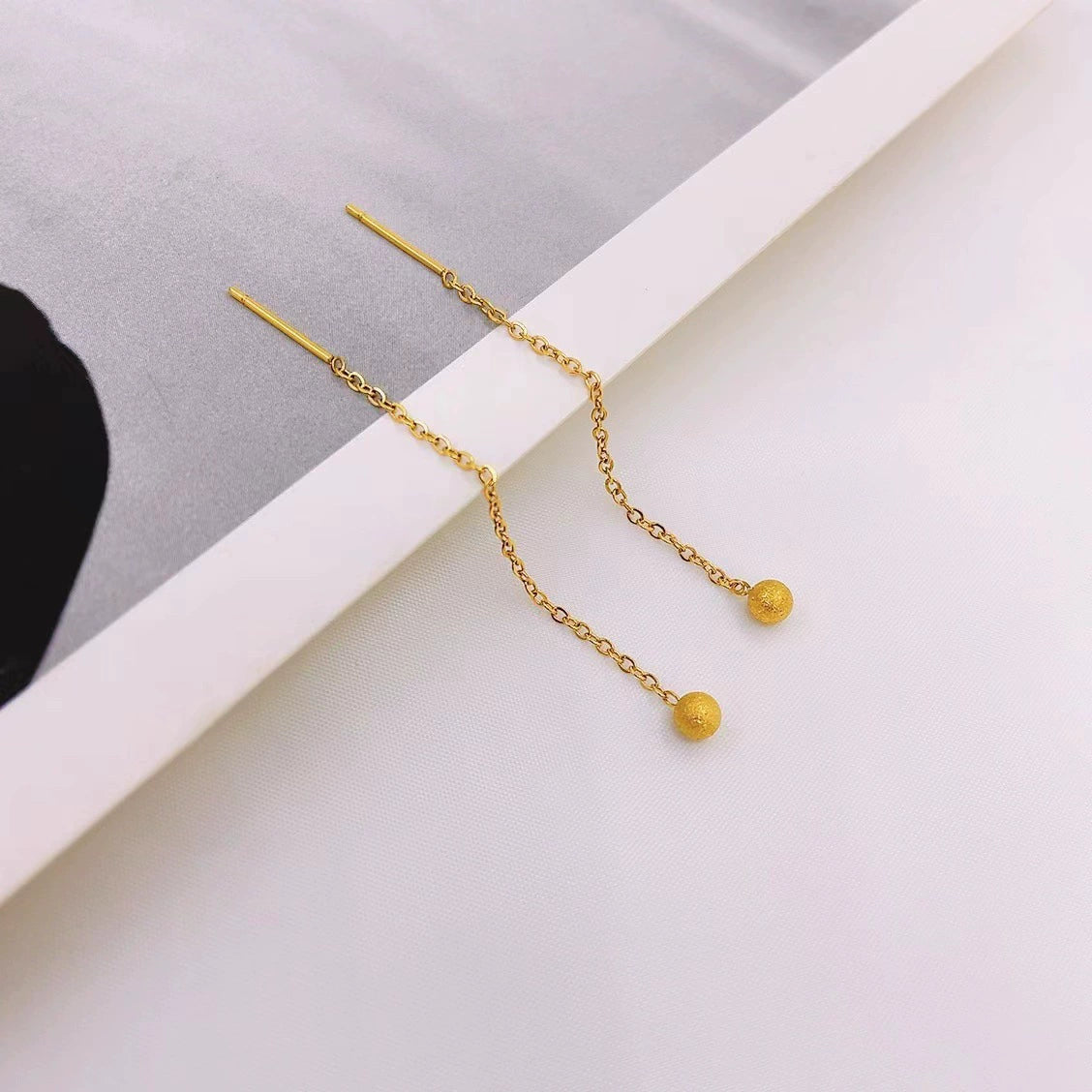 Gold Plated Glitter Ball Long Earrings