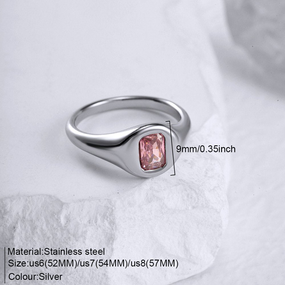 Silver Signet Ring - Pink Cubic Zircon - Size 7