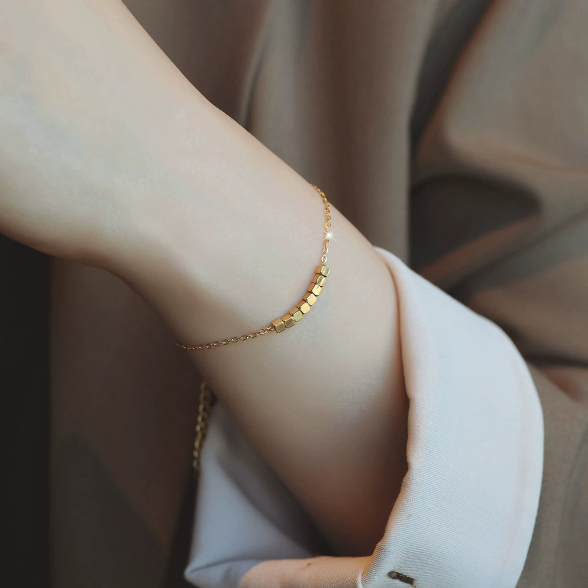 18K Gold Plated Geometric Cube Chain Bracelet