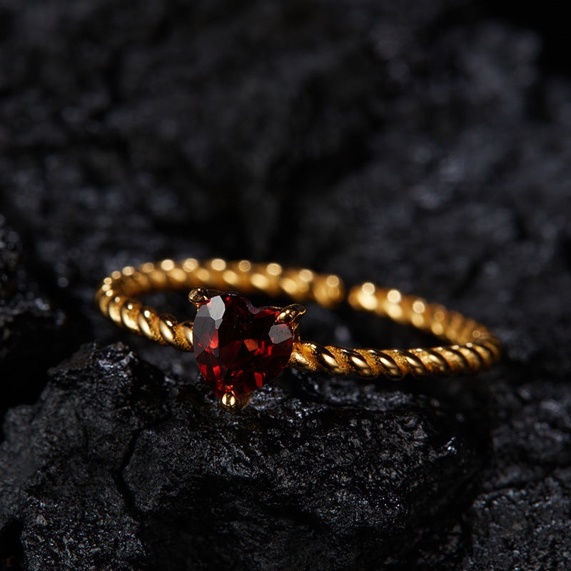 Stunning Red Gemstone Twisted Gold Plated Ring