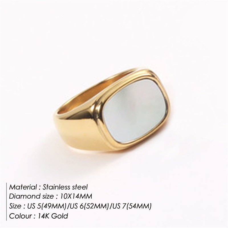 Classic Gold Plated Signet Ring with white Stone Inlay