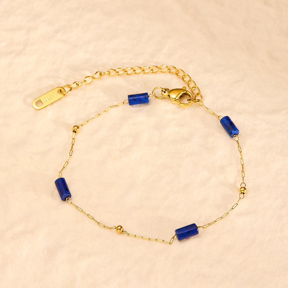 Lapis Lazuli Ston Gold Plated Chain Bracelet