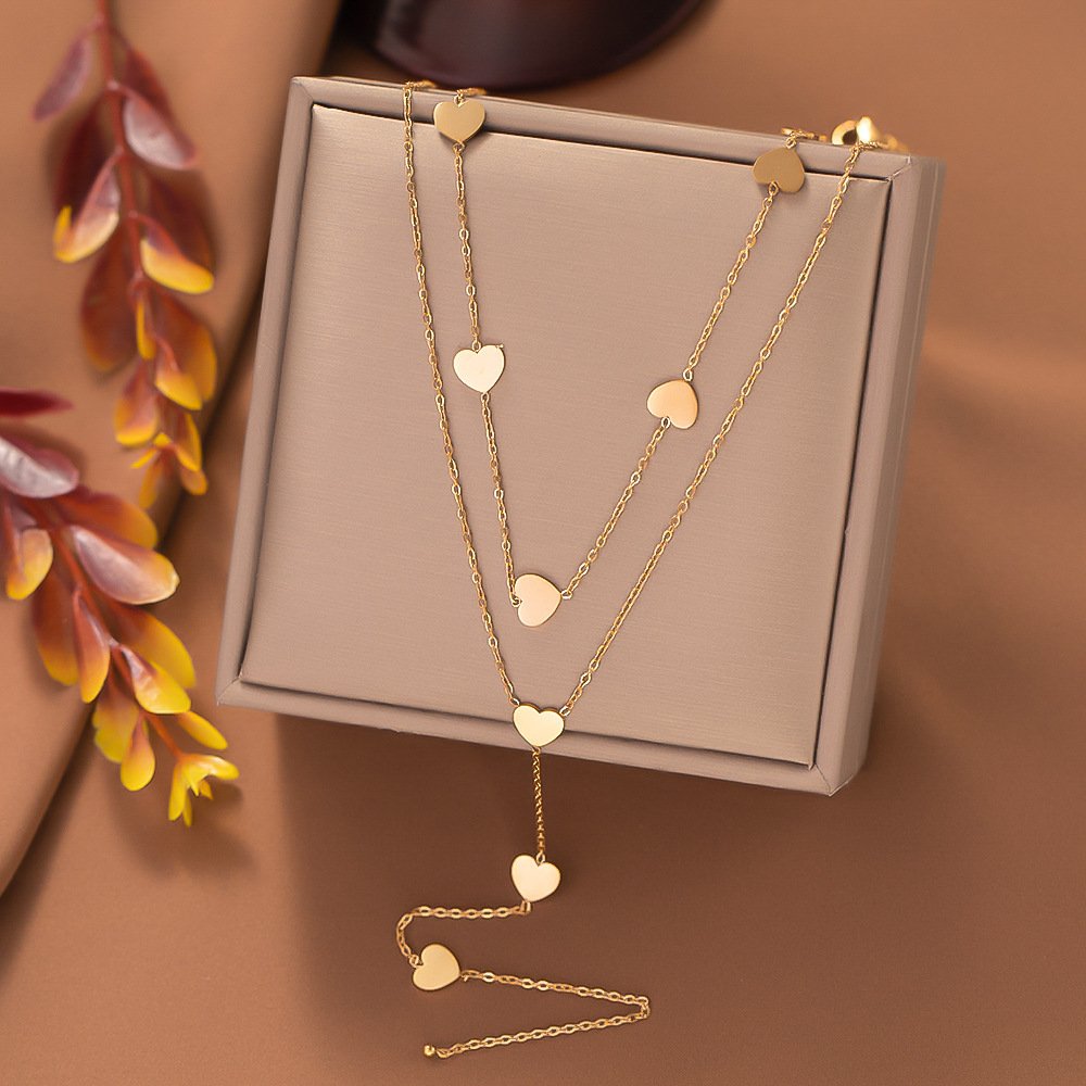 Multilayered Heart studded Gold Plated Necklace