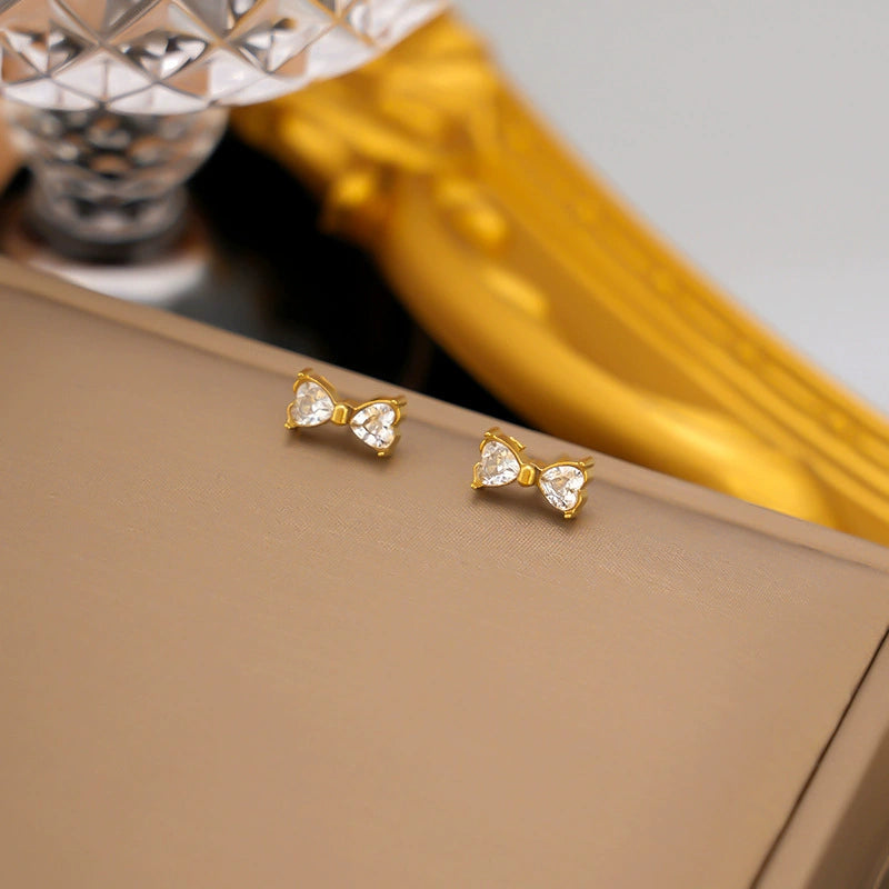 Gold Plated Crystal Bow Stud Earrings