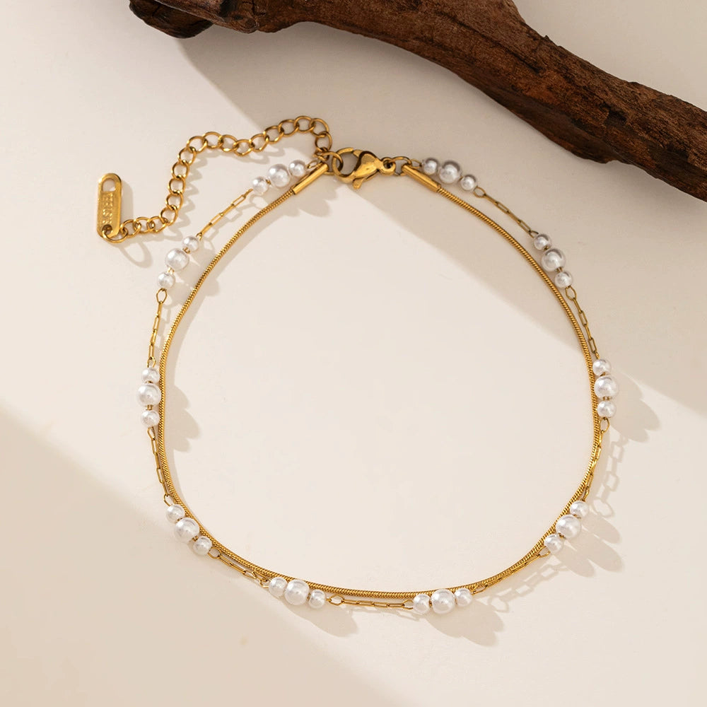 Elegant Gold Plated Pearl Chain Anklet