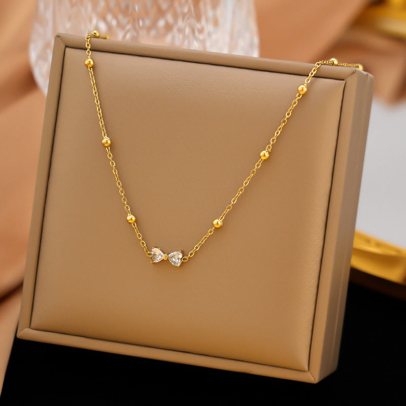 18K Gold Plated Bow & Bead Station Necklace