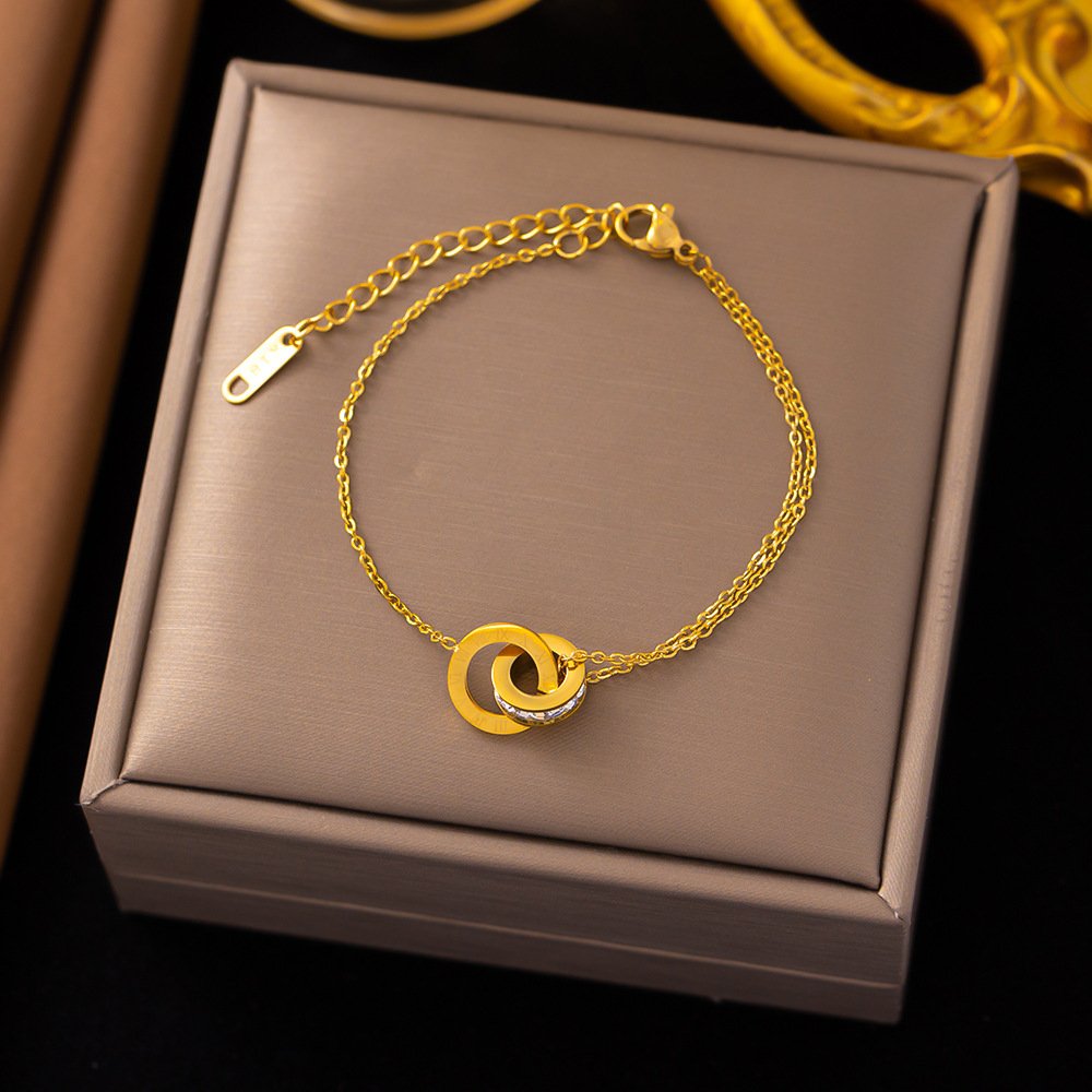 Minimal Tangled Rings Gold Plated Bracelet