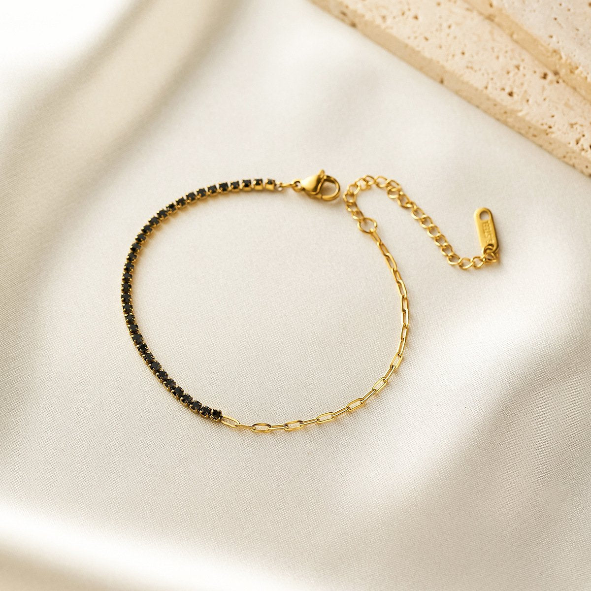 Gold Plated Bracelet with Black Crystal Accent