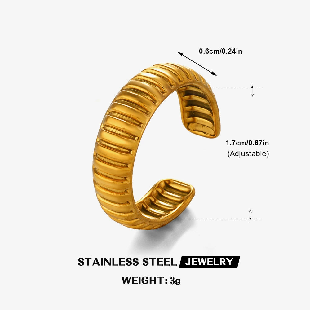 Gold Plated Ribbed Adjustable Ring