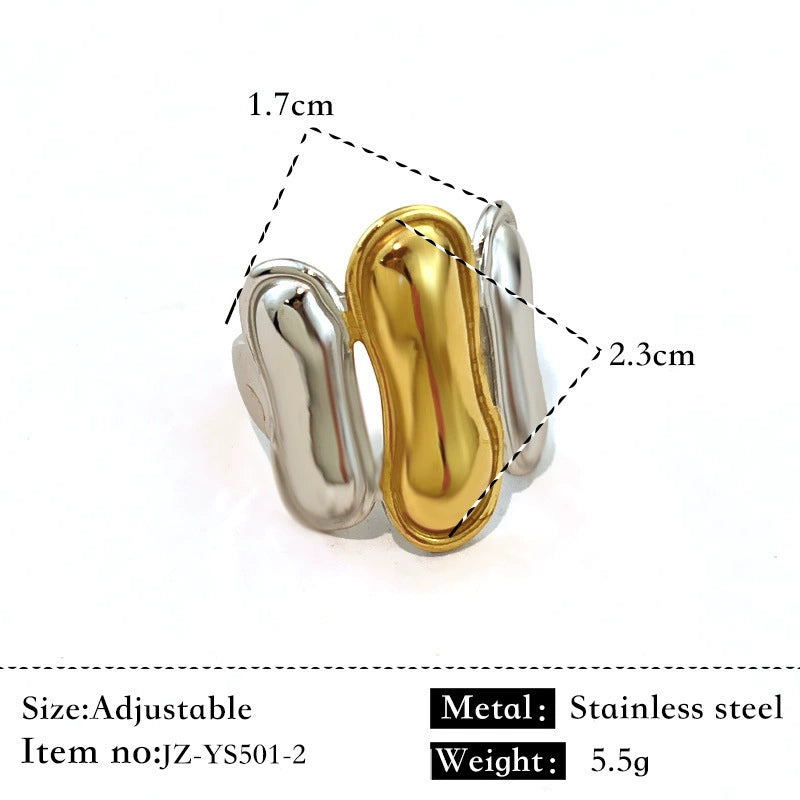Bold Dual-Tone Adjustable Stainless Steel Ring – Gold & Silver Finish