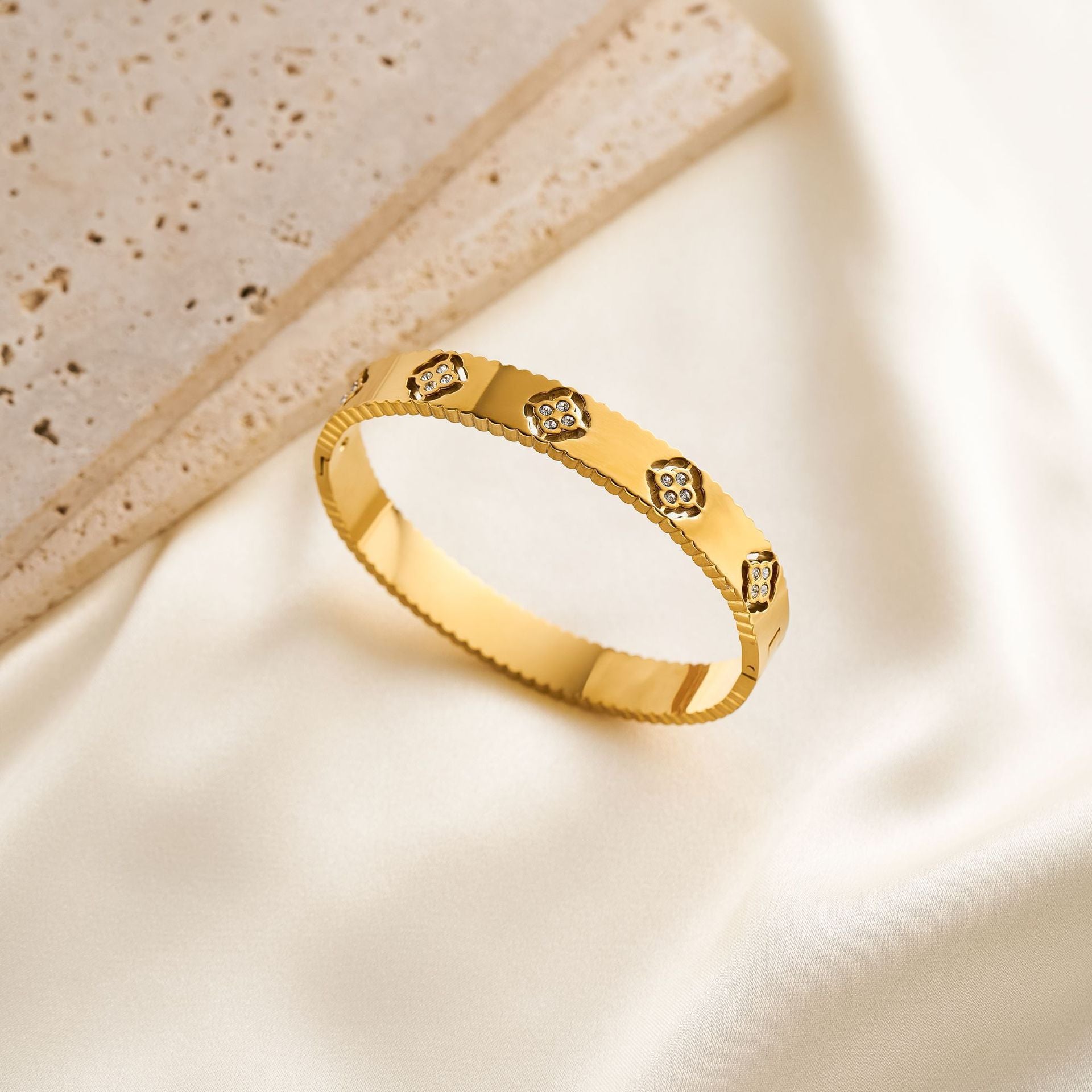 Gold Plated Flower Charm Bangle