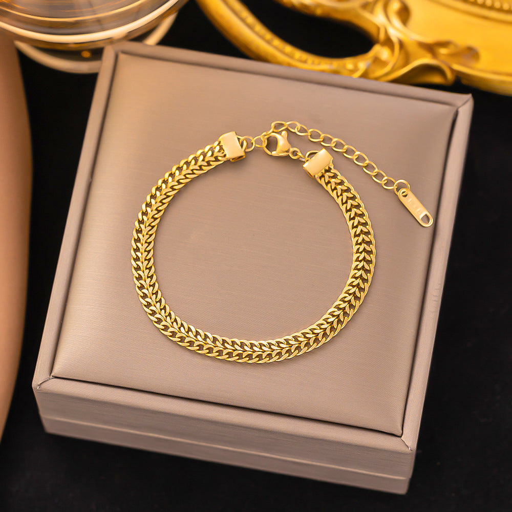 Gold Plated Multi-layered Curb Chain Link Bracelet