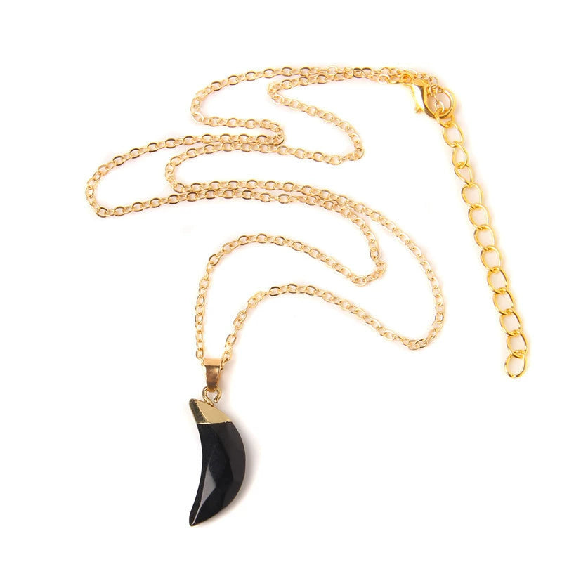 Gold Plated Black Horn Pendant Necklace