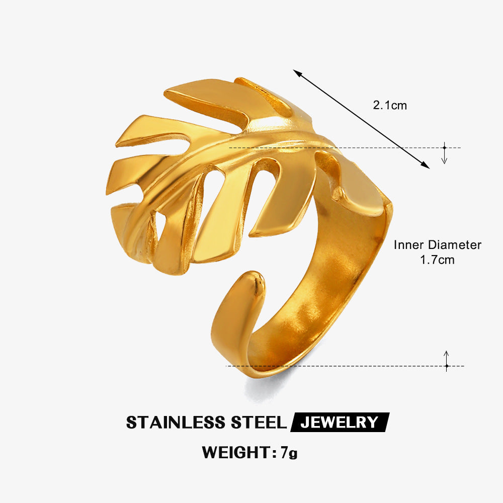 18K Gold Plated Tropical Leaf Adjustable Ring