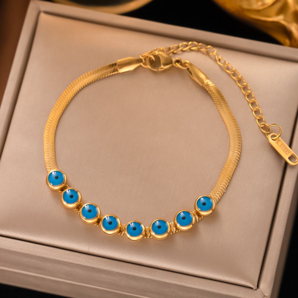 18k Gold Plated Snake Chain Evil Eye Bracelet