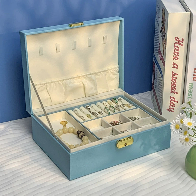 Luxury Large Briefcase Jewelry Organizer – Multi-Layer Storage Case - Sky Blue