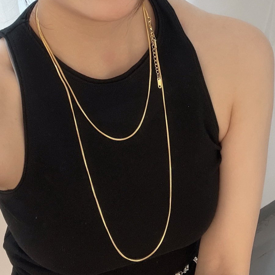Elegant Gold-Plated Mulit-Layered Long Chain Necklace