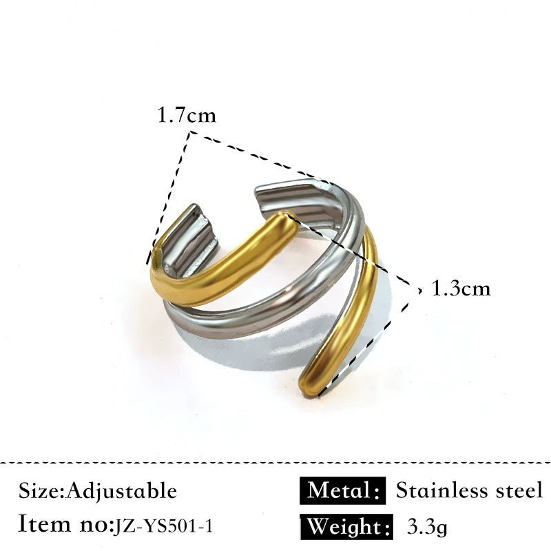Dual-Tone Adjustable Stainless Steel Ring – Silver & Gold Finish