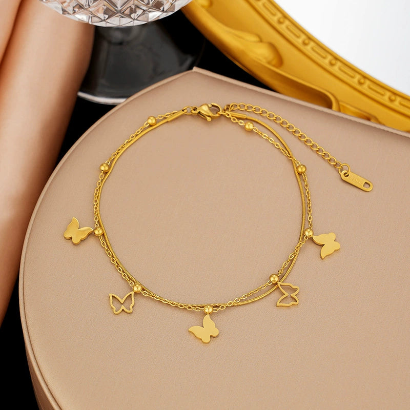Gold Plated Butterfly Charm Anklet