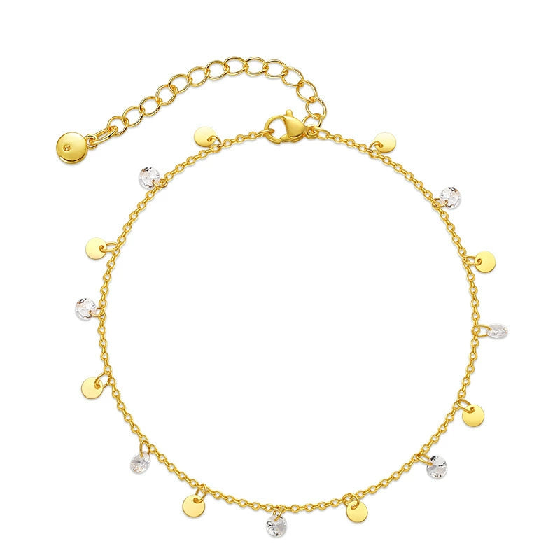 Gold Plated Crystal Disc Charm Anklet