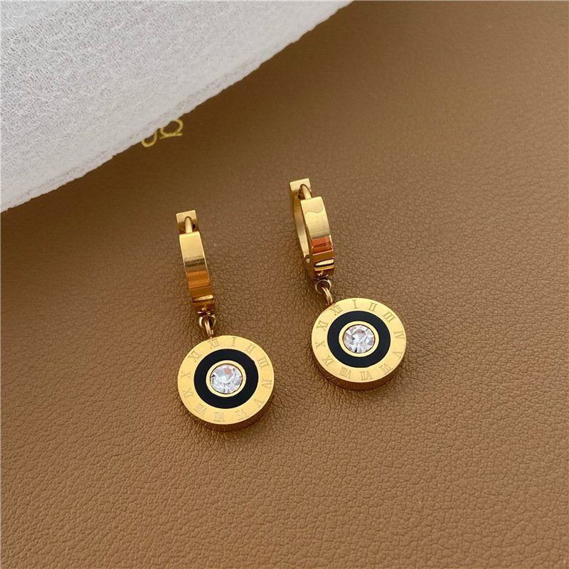 Chic Gold Plated Roman Numeral Zircon Studded Earrings