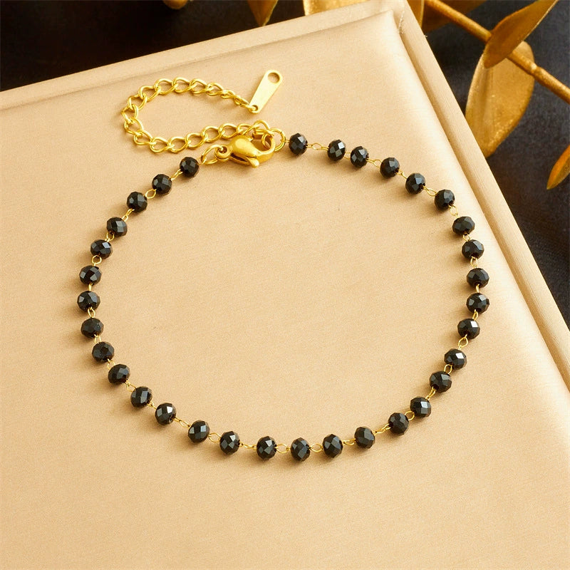 18K Gold Plated Black Faceted Bead Bracelet