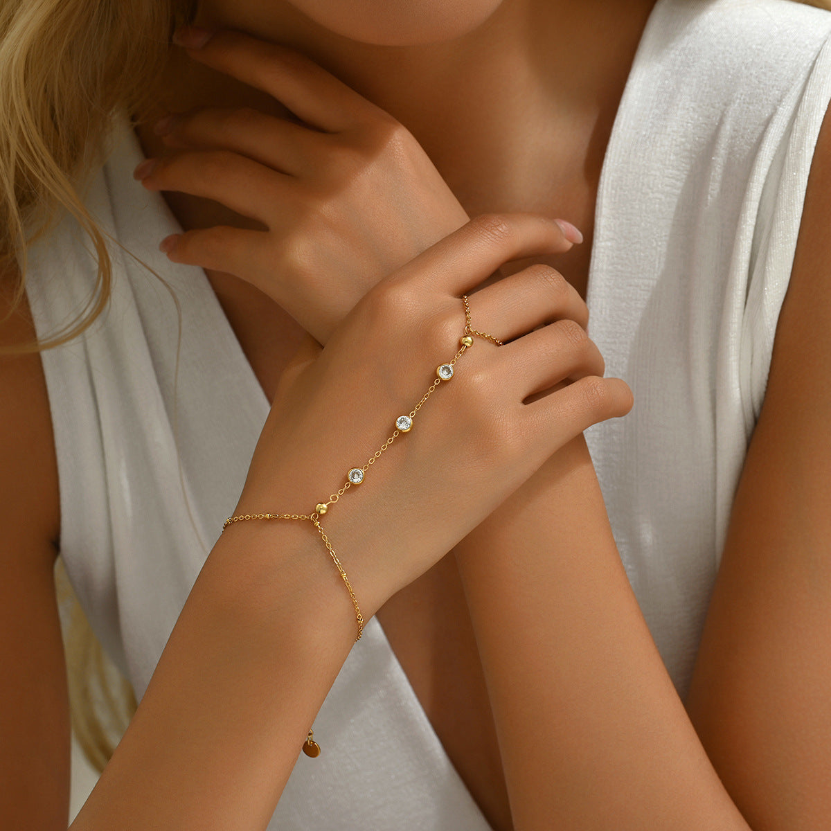 Gold Plated Crystal Hand Chain Bracelet