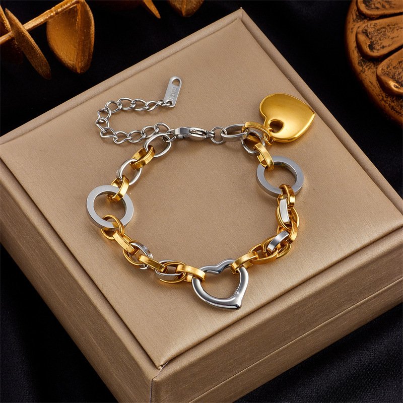 Futuristic Stainless Steel Gold Plated Multi Charm Bracelet