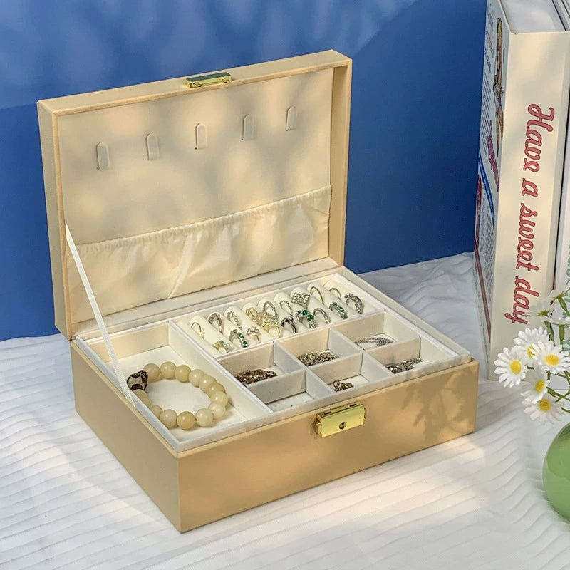Luxury Large Briefcase Jewelry Organizer – Multi-Layer Storage Case - Beige