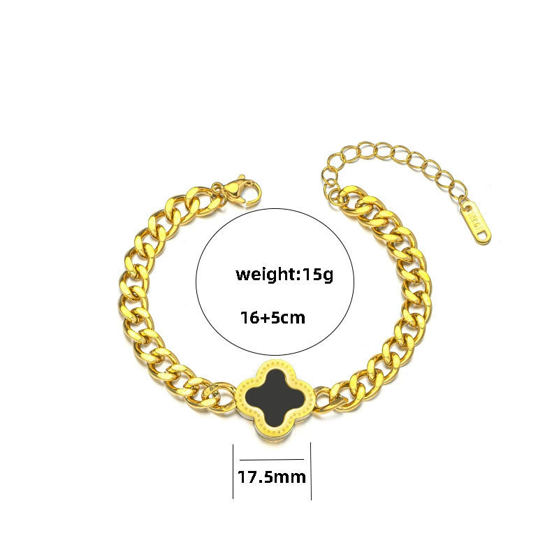 18K Gold Plated Black Clover Curb Chain Bracelet