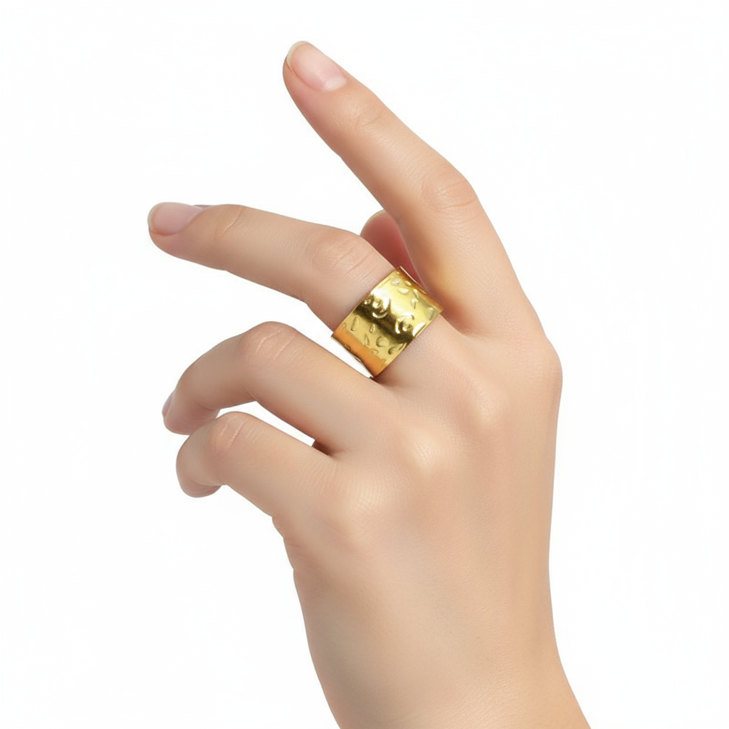 Adjustable Gold Plated Wide Textured Ring