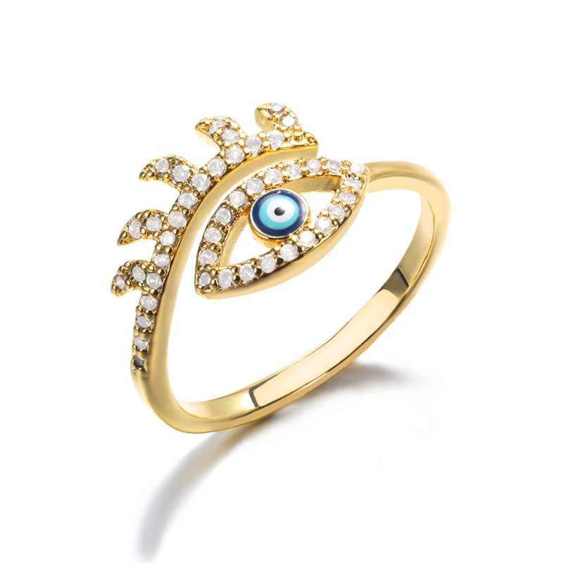 Gold Plated Evil Eye Ring with Sparkling Stones