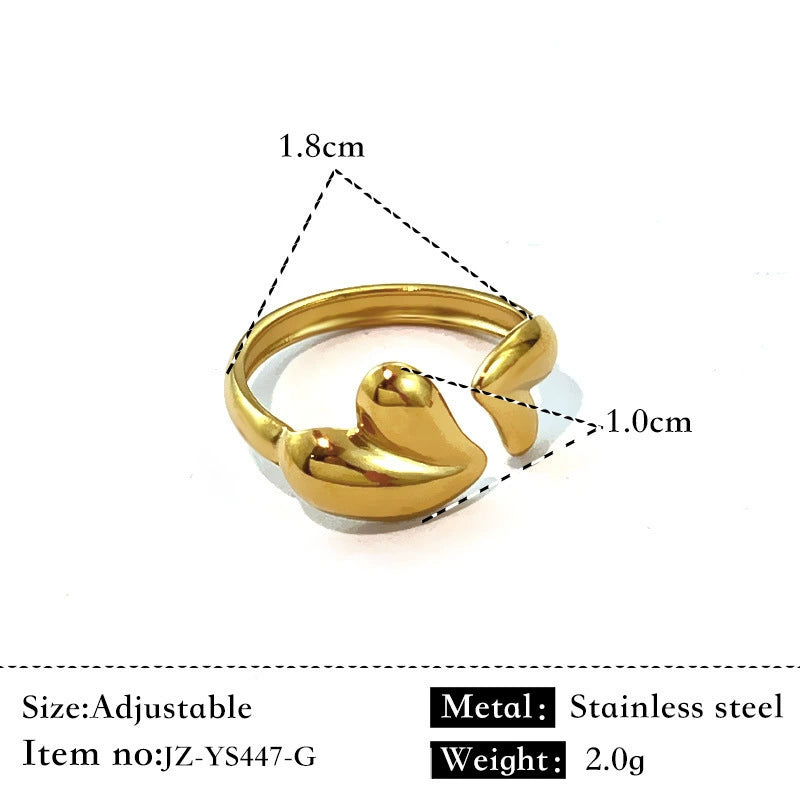 Double Heart Adjustable Stainless Steel Ring – Gold Finish