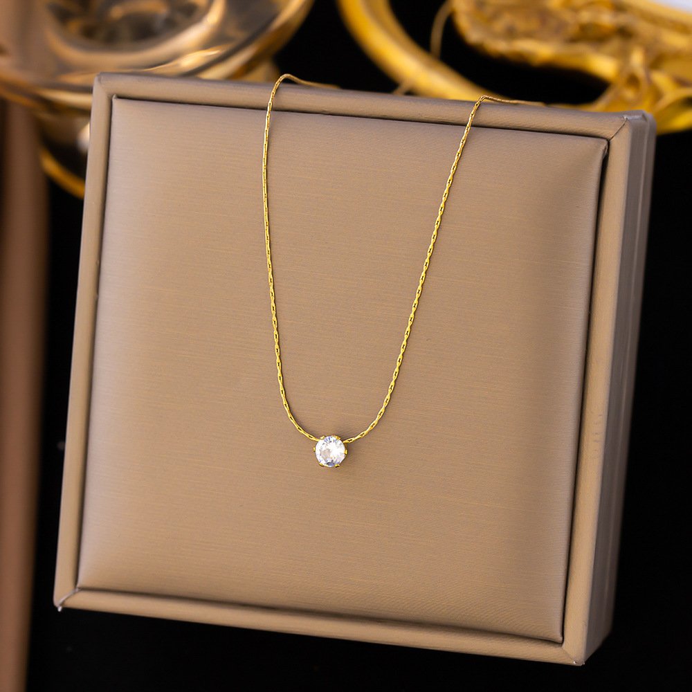 Minimal Crystal-Studded Gold Plated Necklace