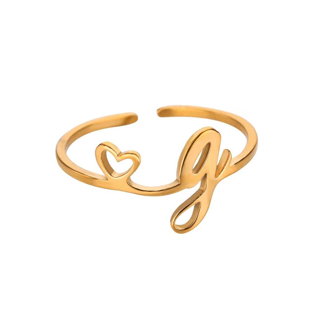 Minimal Gold Plated Initial Letter Adjustable Ring