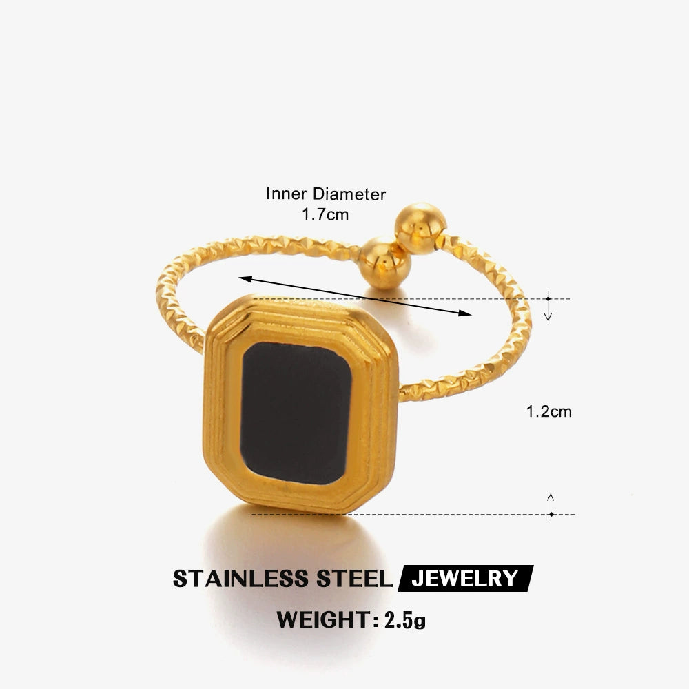 Gold Plated Vintage Black Square Charm Adjustable Ring