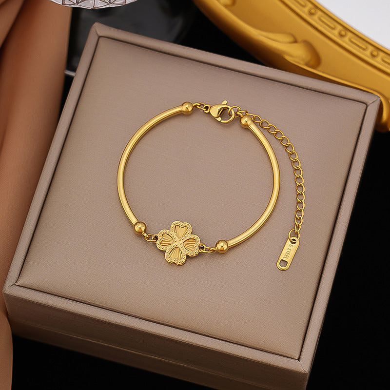 Gold Plated Four-Leaf Clover Charm Bracelet