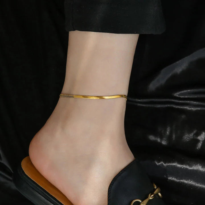Minimalist Gold Plated Herringbone Anklet