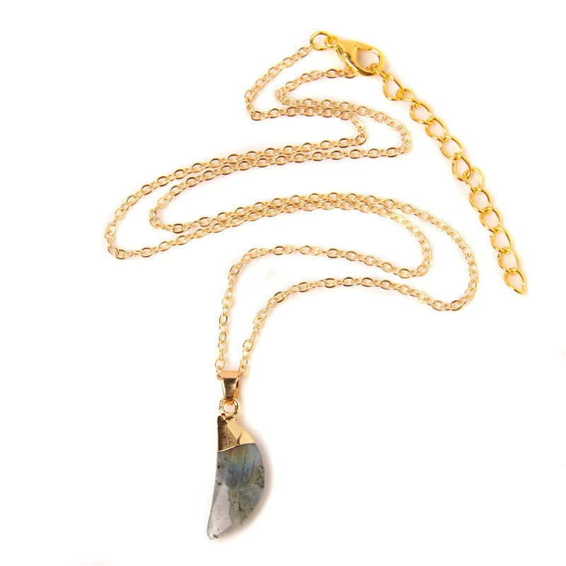 Gold Plated Gray Stone Horn Pendant Necklace