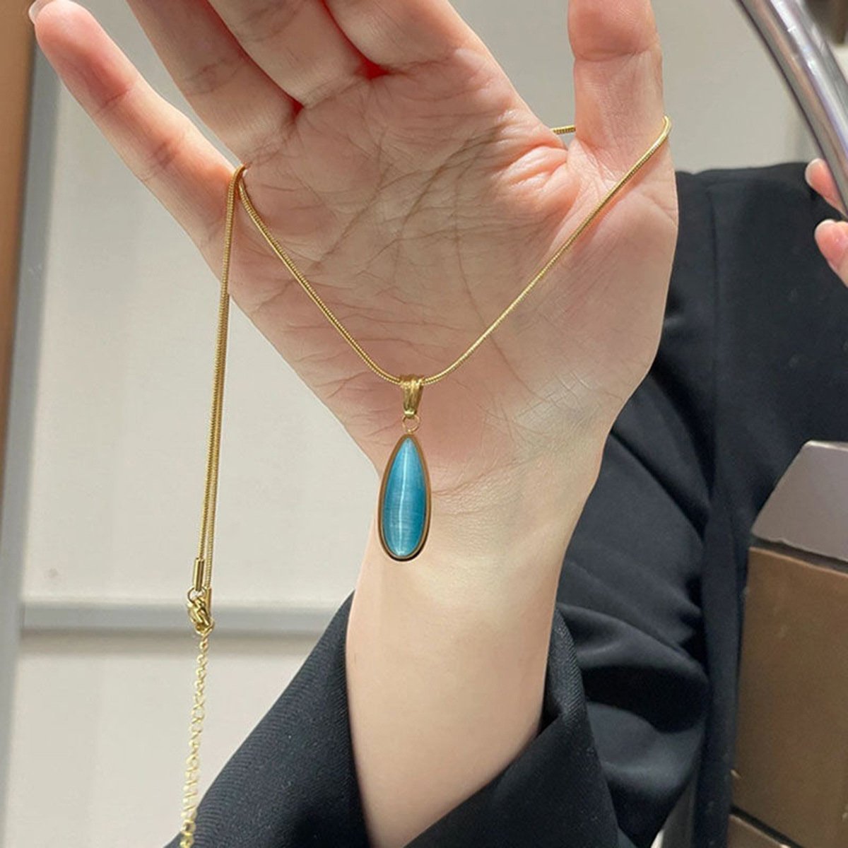 Minimal Gold Plated Chain with Blue Teardrop Pendant