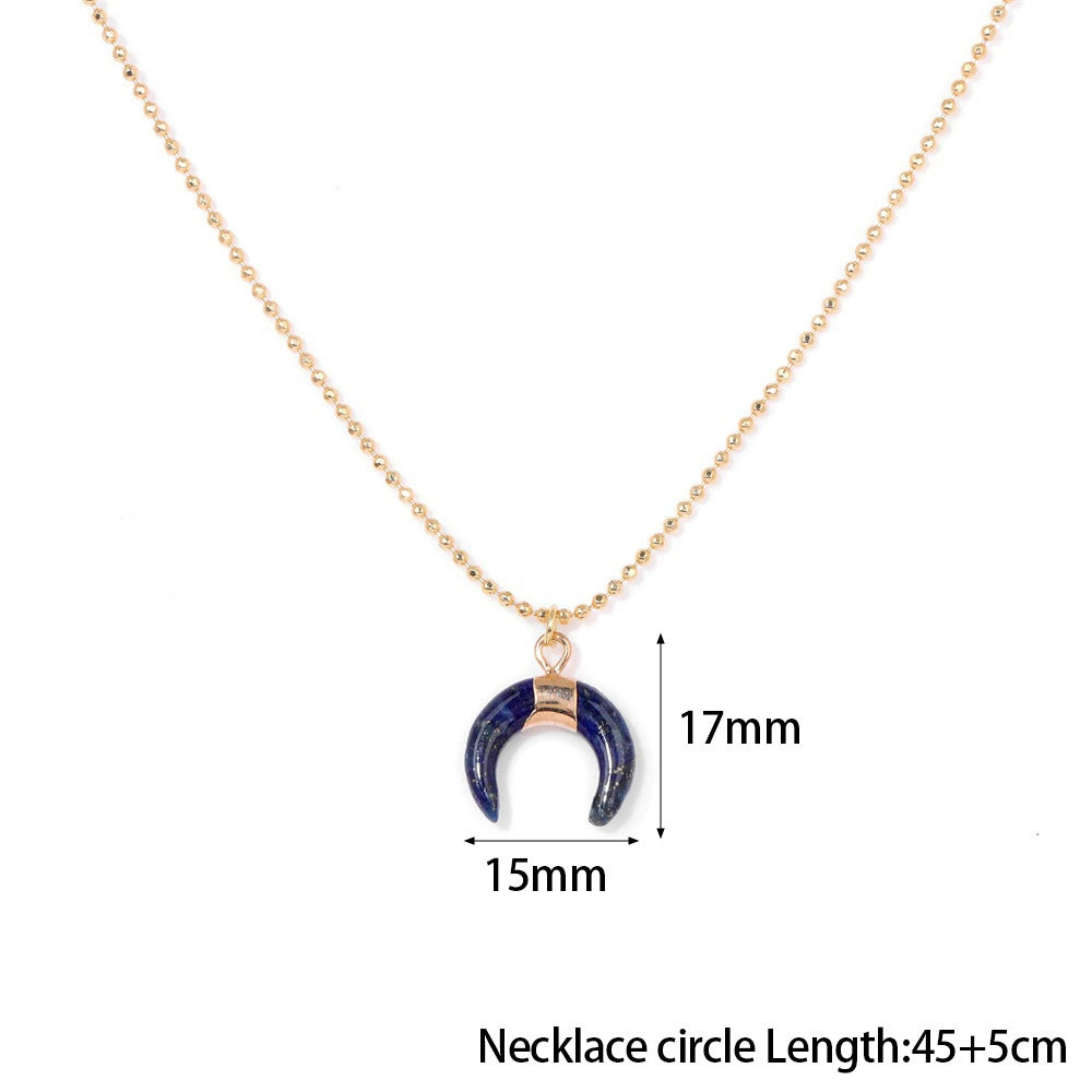 Gold Plated Blue Crescent Stone Pendant Necklace