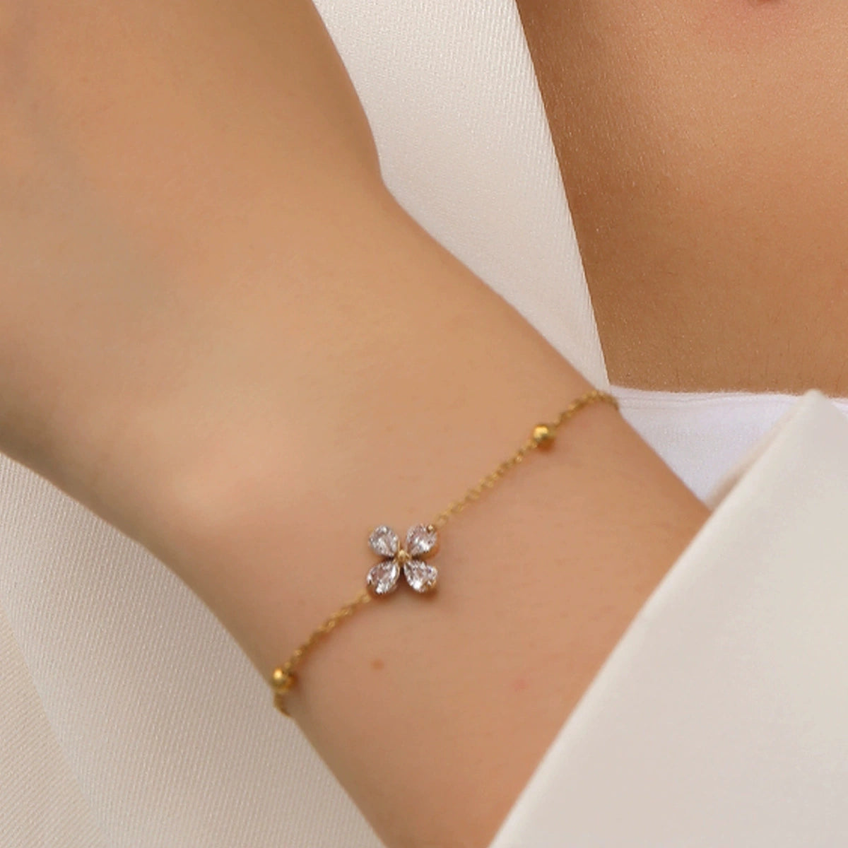 Crystal Blossom Dainty Chain Bracelet