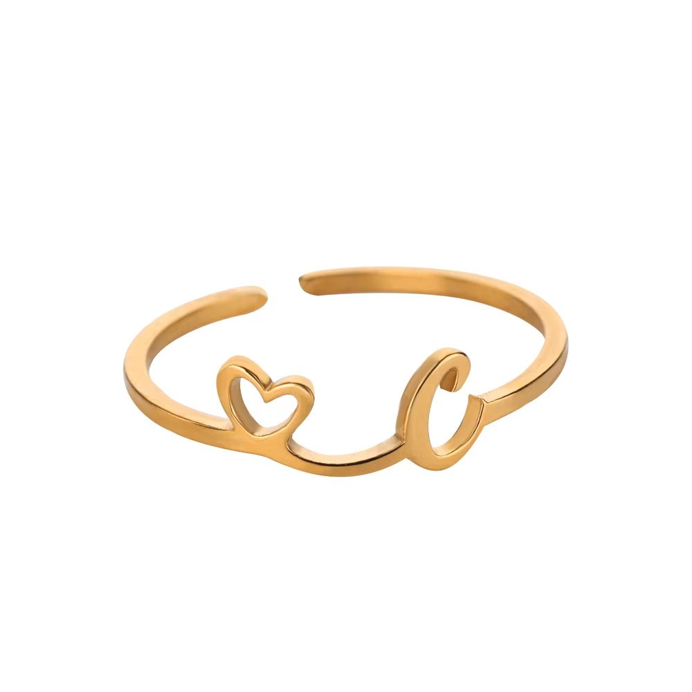 Minimal Gold Plated Initial Letter Adjustable Ring