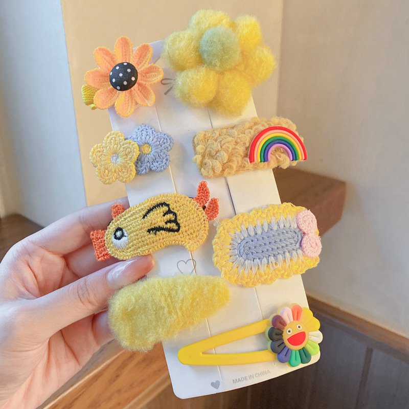 Set of 8 Multi-Color Cue Plush Hair Pins