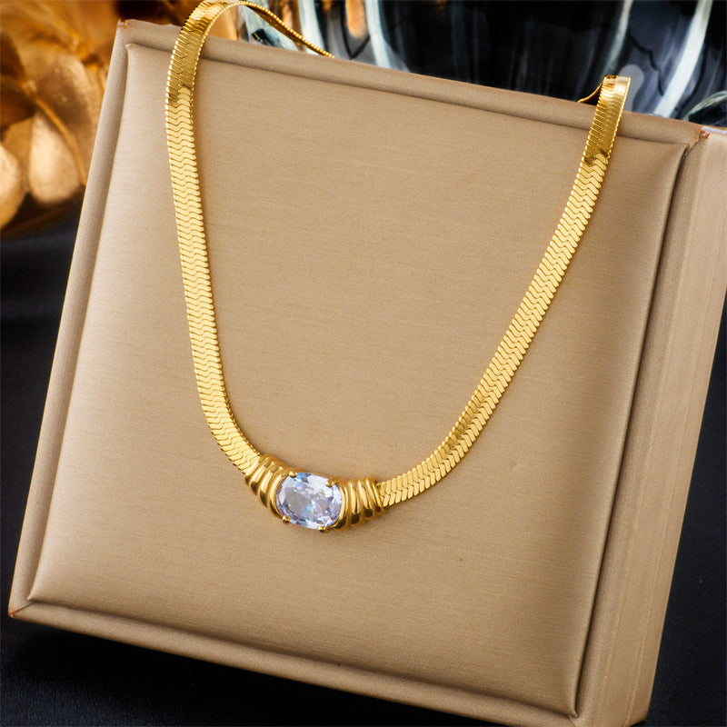 Gold-Plated Necklace with Clear Oval Crystal Pendant
