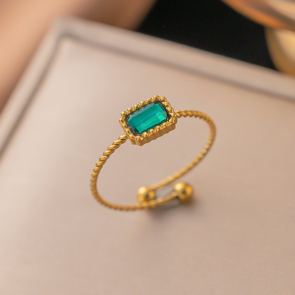 Green Crystal-Studded Gold Plated Ring