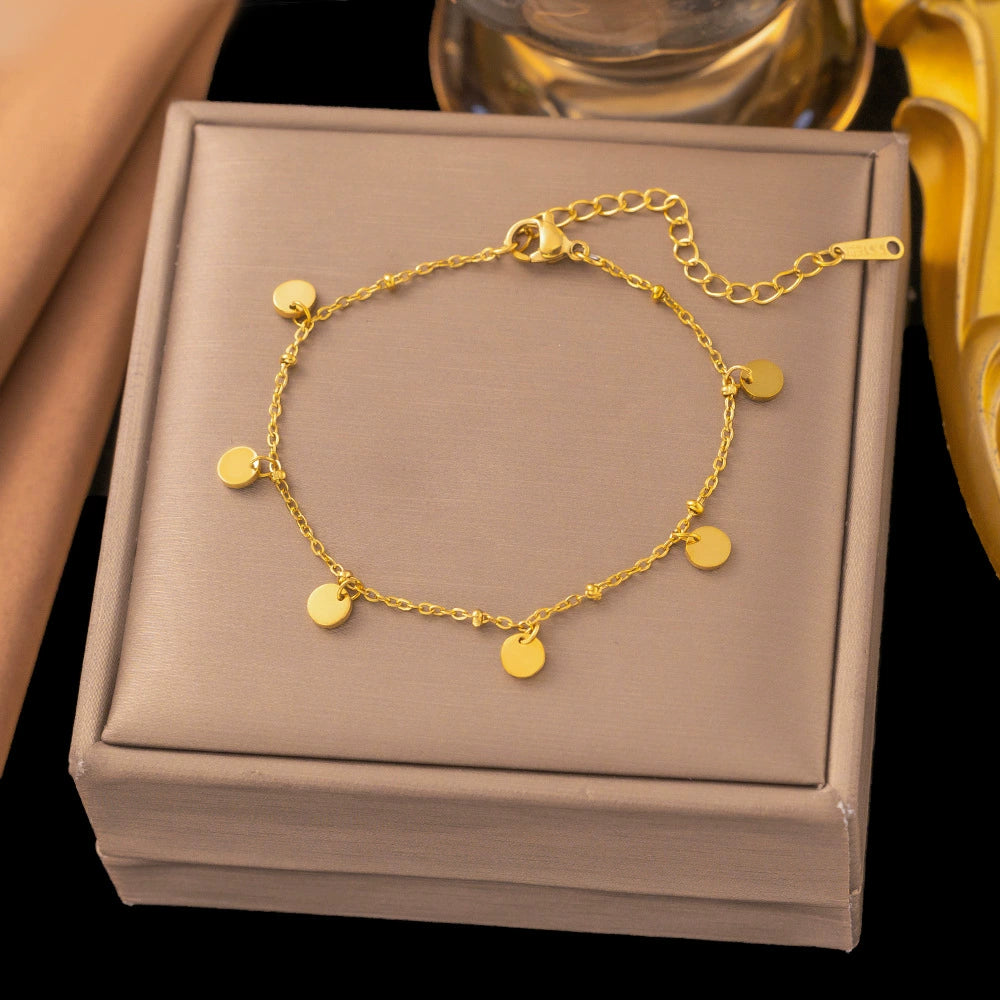 Gold Plated Disc Charm Adjustable Anklet