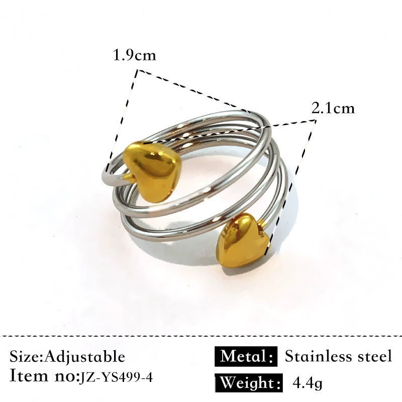 Spiral Double Heart Adjustable Stainless Steel Ring – Silver & Gold Finish